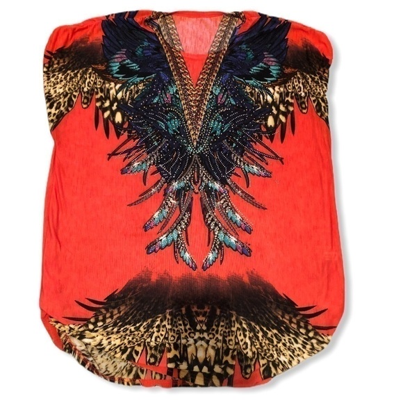 Peacock tunic with rhinestones. OSFM - Picture 1 of 1